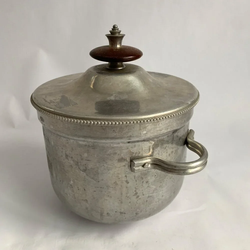 Vintage Buenilum Pyrex Ice Bucket Metal & Wood Handle Glass Lined